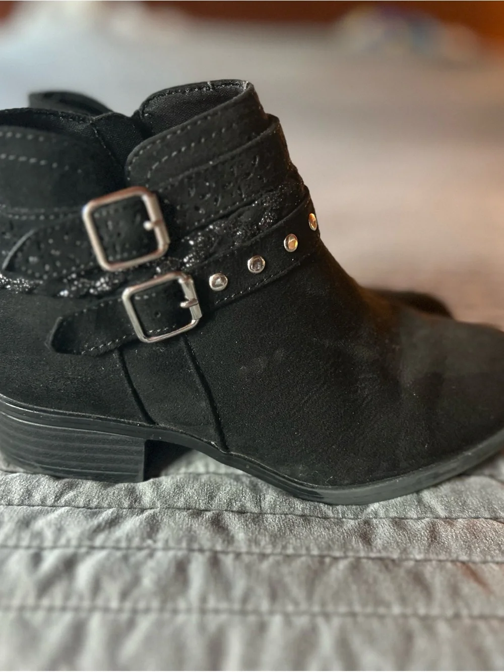 Sonoma Girls size 13 Black Ankle Boots with Buckle & Stud Detail